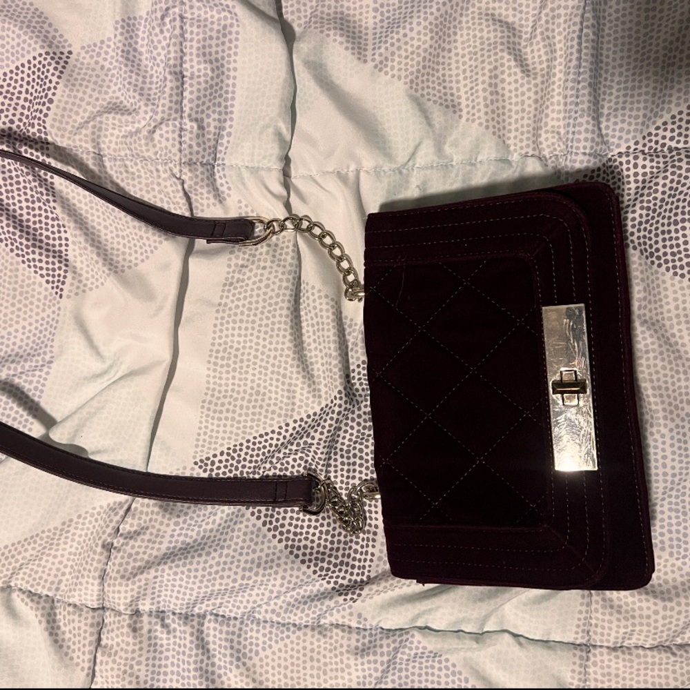 velvet cross body bag, deep wine purple color
